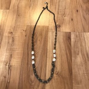 WHBM Long Black Chain Necklace w/Faux Pearls